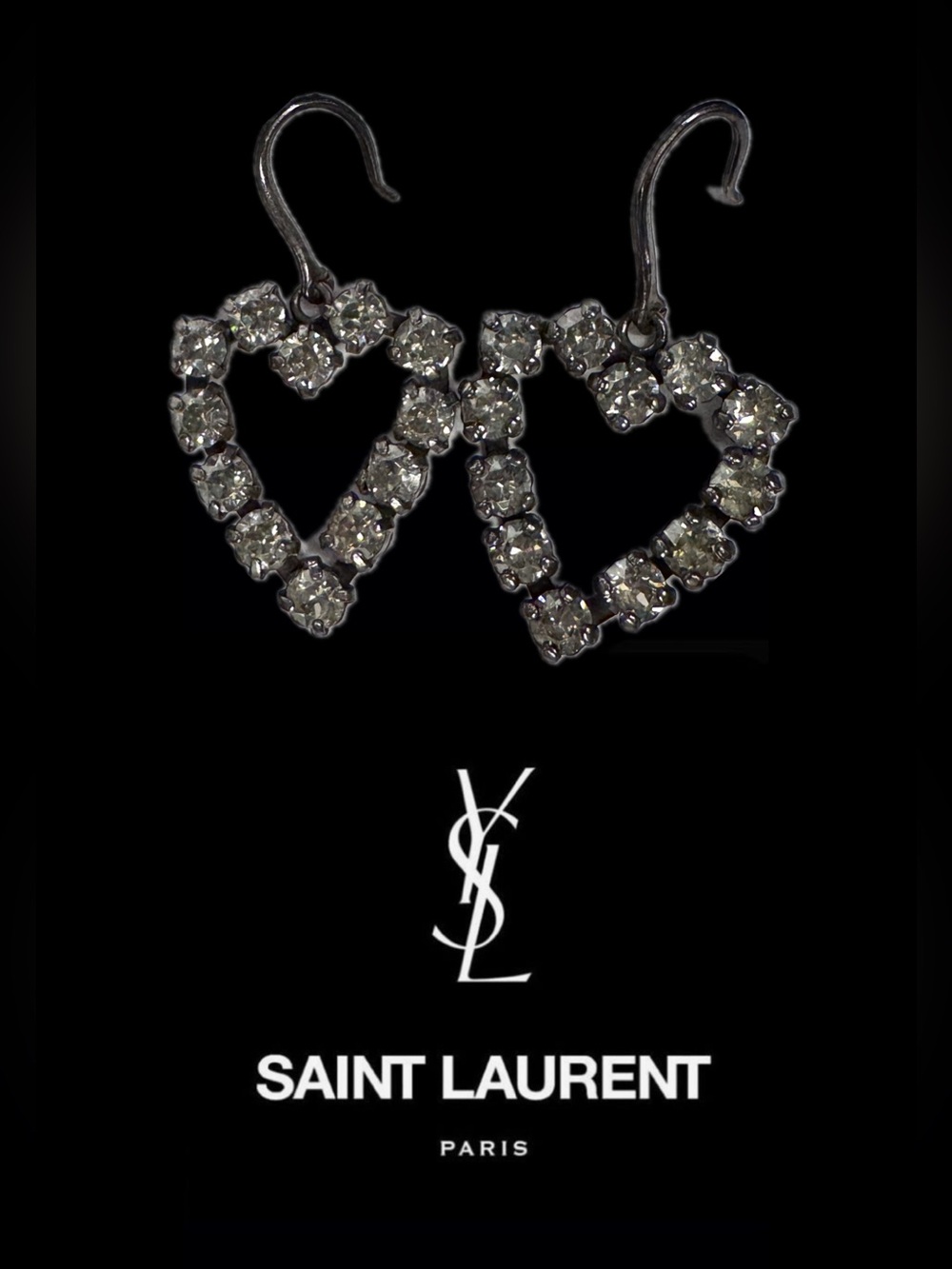 Saint Laurent crystal Heart Drop earrings with COA